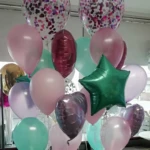 Ensemble zur Geburtstags Dekoration mit gefüllten Konfetti-Ballons und Variationen mit Latexballons und Folienballons Ensemble zur Geburtstags Dekoration mit gefüllten Konfetti-Ballons und Variationen mit Latexballons und Folienballons