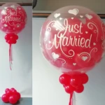 Just Married Exsploder Ballon zur Hochzeit in rot.